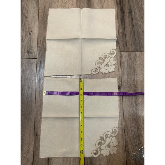 Vintage Set of 6 Muslin Table Cloth Napkins Beige Tan Embroidery Hand Sewn Cutou - Picture 4 of 5